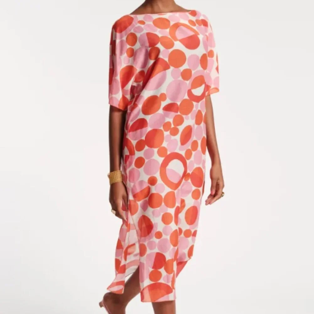 NWT FRANCES VALENTINE MARGEUERITE XL MAXI PROSECCO PRINT SWIM COVERUP CAFTAN - Picture 5 of 9
